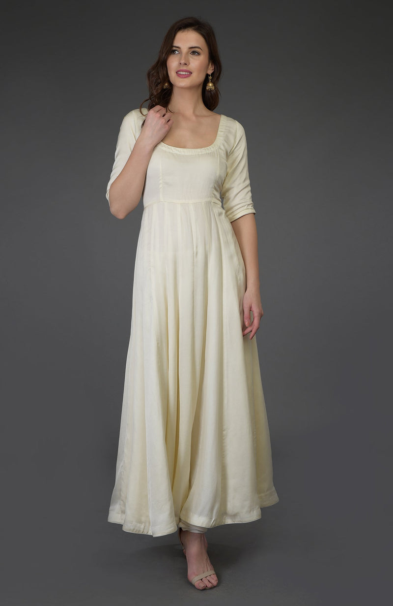 Classic Ivory Scoop Neckline Anarkali Suit