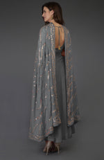 Grey Gota Patti and Kasab Zari Hand Embroidered Dupatta