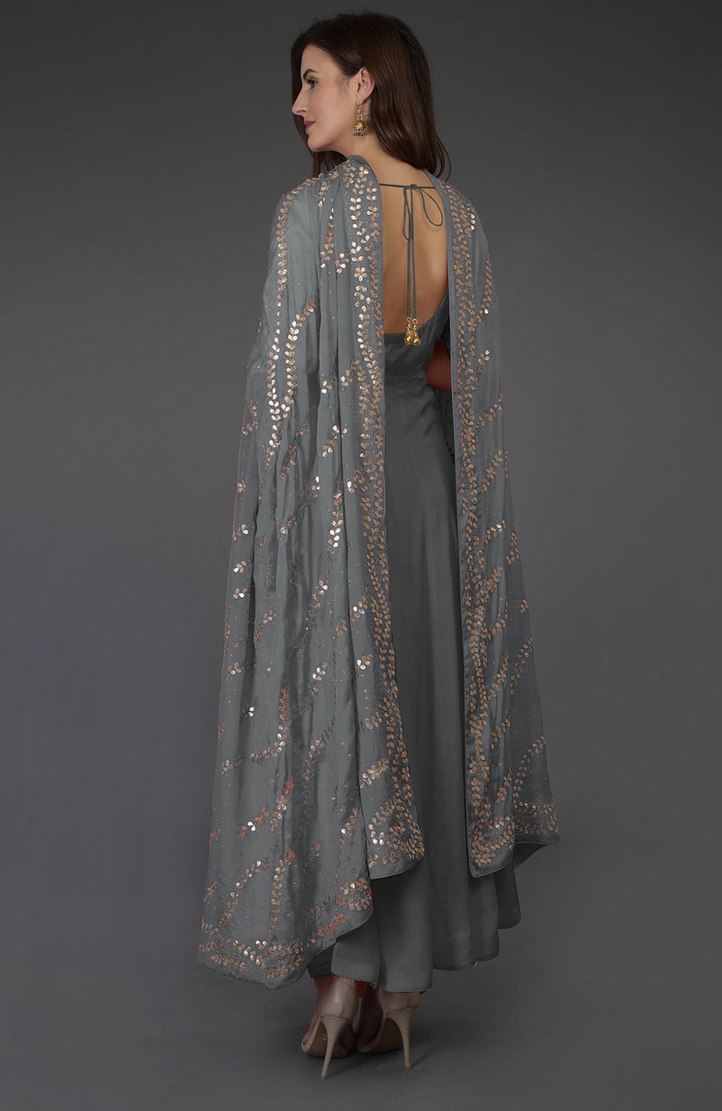 Grey Gota Patti and Kasab Zari Hand Embroidered Dupatta