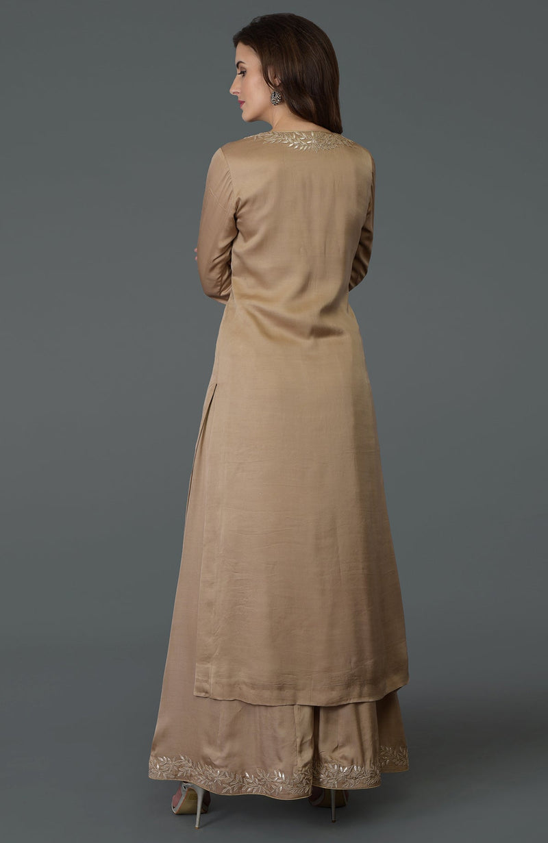 Beige Gota Patti Work Farshi Palazzo Suit