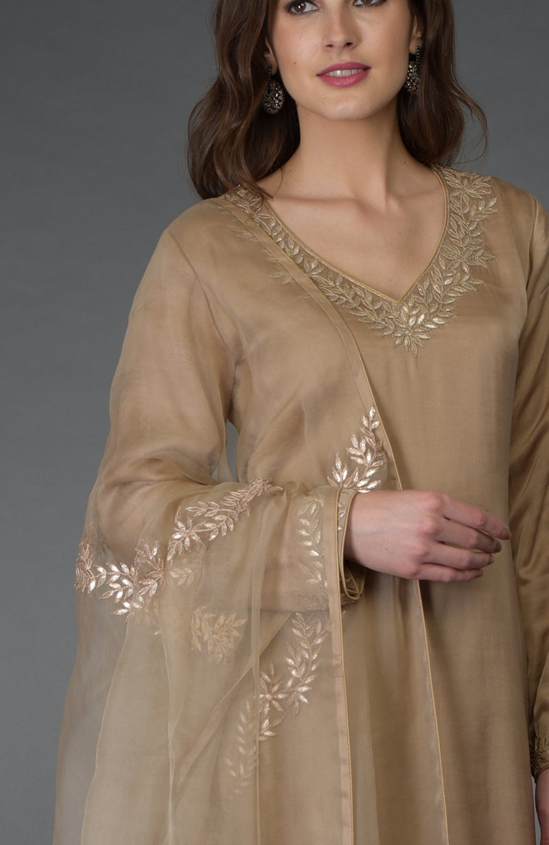 Beige Gota Patti Work Farshi Palazzo Suit