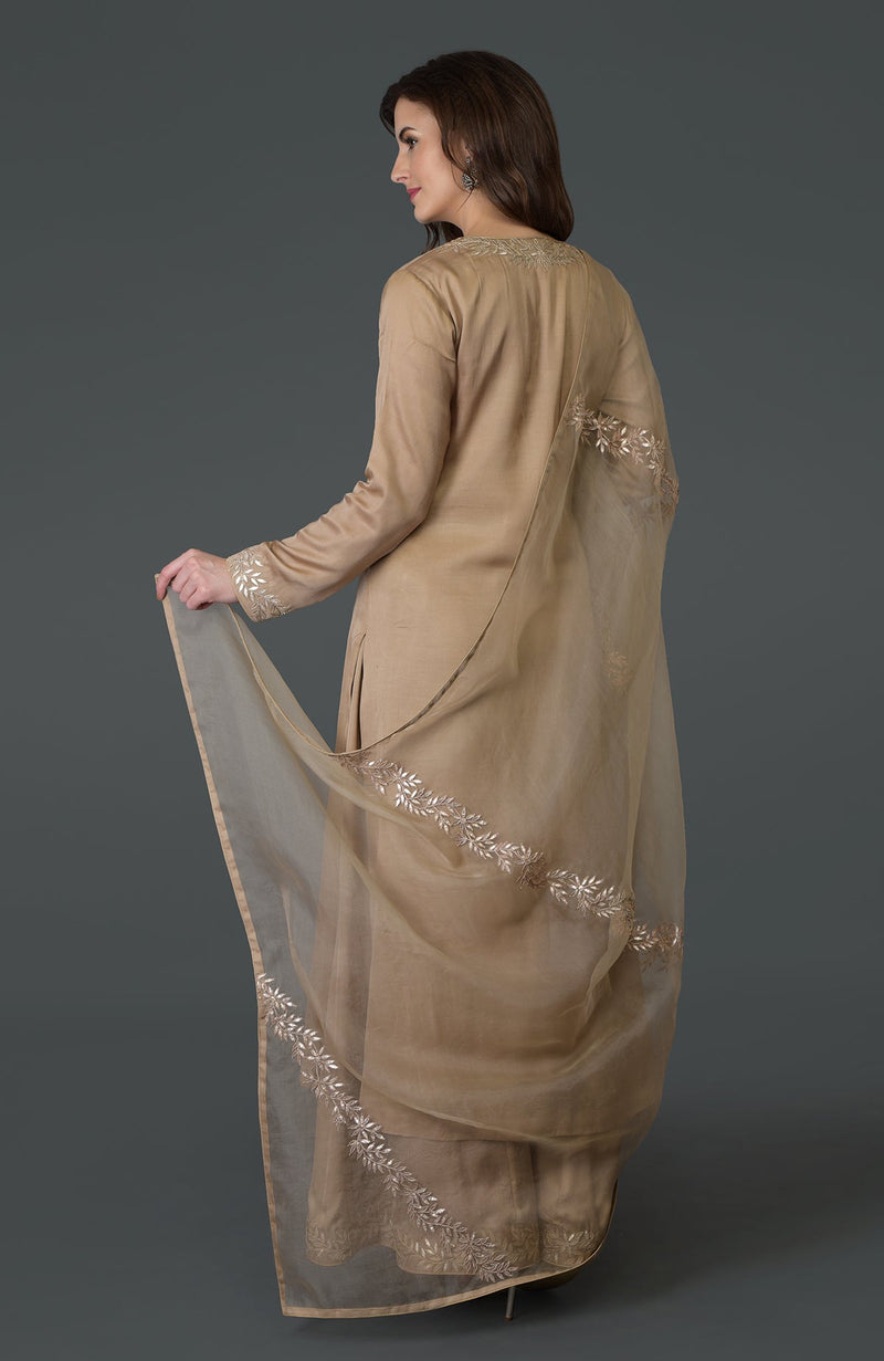 Beige Gota Patti Work Farshi Palazzo Suit