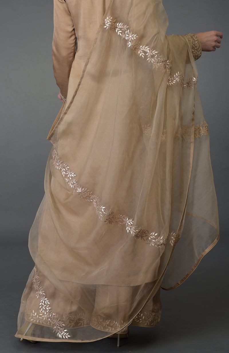 Beige Gota Patti Work Farshi Palazzo Suit