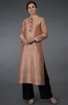 Beige-Black Raw Silk/ Silk/ Crepe/ Georgette Suit