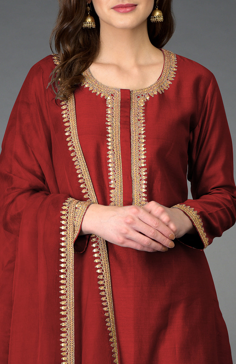 Red Marori and Sequin Work Farshi Palazzo Suit