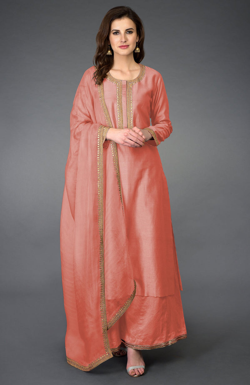 Grey Marori and Sequin Work Farshi Palazzo Suit