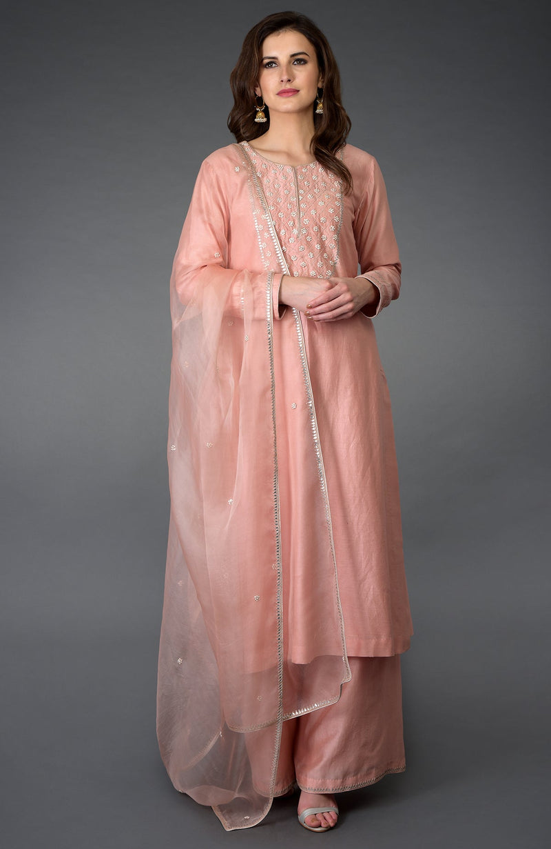 Pressed Rose Zardozi Gota Patti & Pearl Beads Farshi Suit