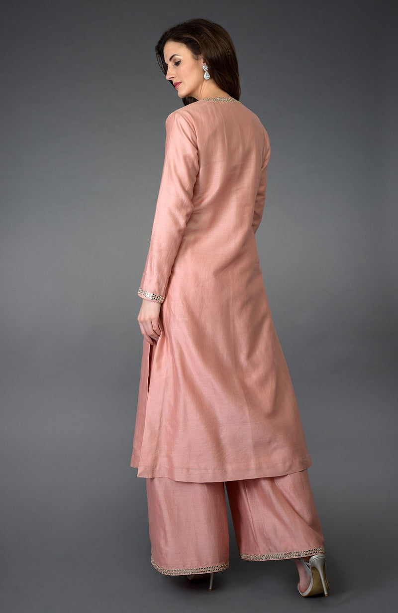 Pressed Rose Gota Patti and Mirror Work Farshi Palazzo Suit