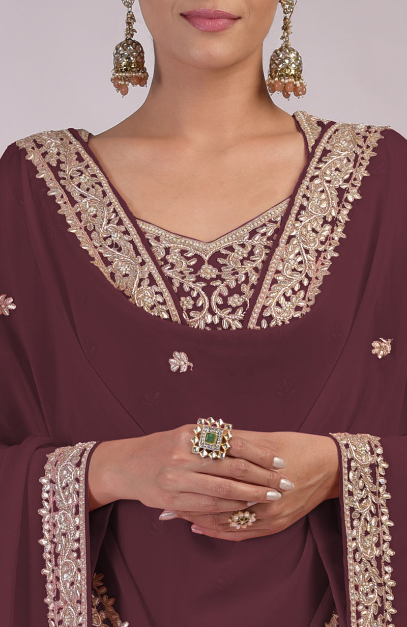 Burgundy Marori Gota Patti & Zardozi Hand Embroidered Kurta  Set