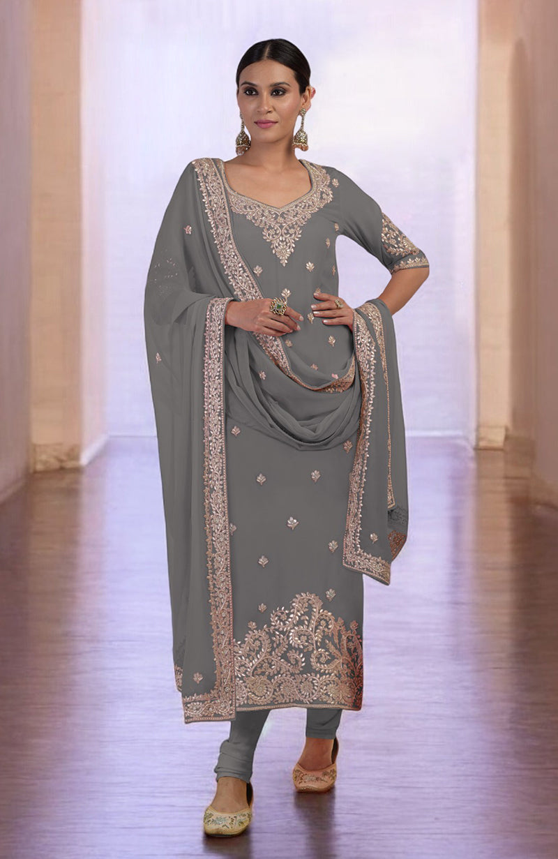Grey Marori Gota Patti & Zardozi Hand Embroidered Kurta  Set