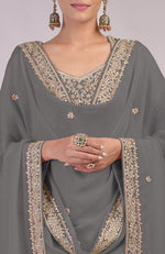 Grey Marori Gota Patti & Zardozi Hand Embroidered Kurta  Set