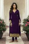 Plum Gold Kashmiri Tilla Aari Embroidered Kurta Set