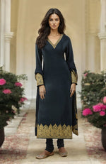 Black Gold Kashmiri Tilla Aari Embroidered Kurta Set