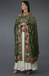 Pre-Order Emerald Green Parsi Gara Hand Embroidered Dupatta