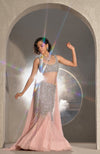 NAIRA- Pink Crystal and Pearls Hand Embroidered Mermaid Lehenga with Cape