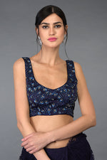 Eclipse Blue Crystal Sequin & Beads Hand Embroidered Blouse