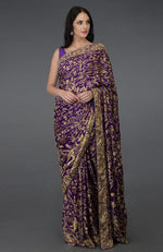 Masterpiece Purple Parsi Gara Hand Embroidered Saree
