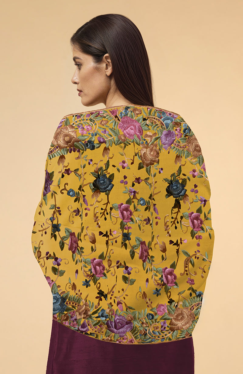 Calendula Yellow  Parsi Gara Pure Pashmina Shawl