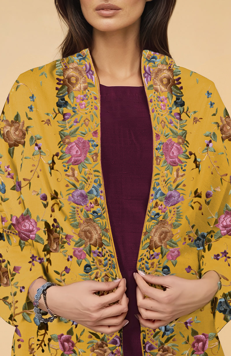 Calendula Yellow  Parsi Gara Pure Pashmina Shawl