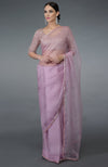 Lilac Beads Hand Embroidered Silk Organza Saree & Blouse