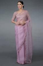 Lilac Beads Hand Embroidered Silk Organza Saree & Blouse