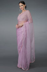 Lilac Beads Hand Embroidered Silk Organza Saree & Blouse