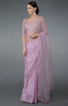 Lilac Beads Hand Embroidered Silk Organza Saree & Blouse