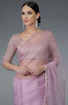 Lilac Beads Hand Embroidered Silk Organza Saree & Blouse
