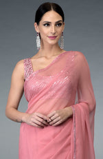 Pressed Rose Sequin & Beads Work Saree with Blouse