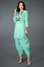 Mint Green Sequin And Beads Embroidered Dhoti Pants Suit