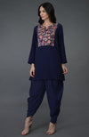 Eclipse Blue Resham Sequin & Beads Work Top with Dhoti Pants