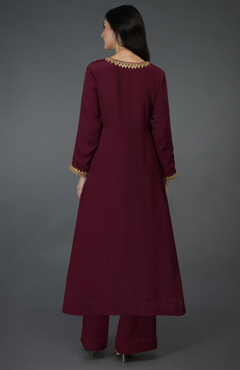 Burgundy Marori & Sequin Embroidered Kurta Set