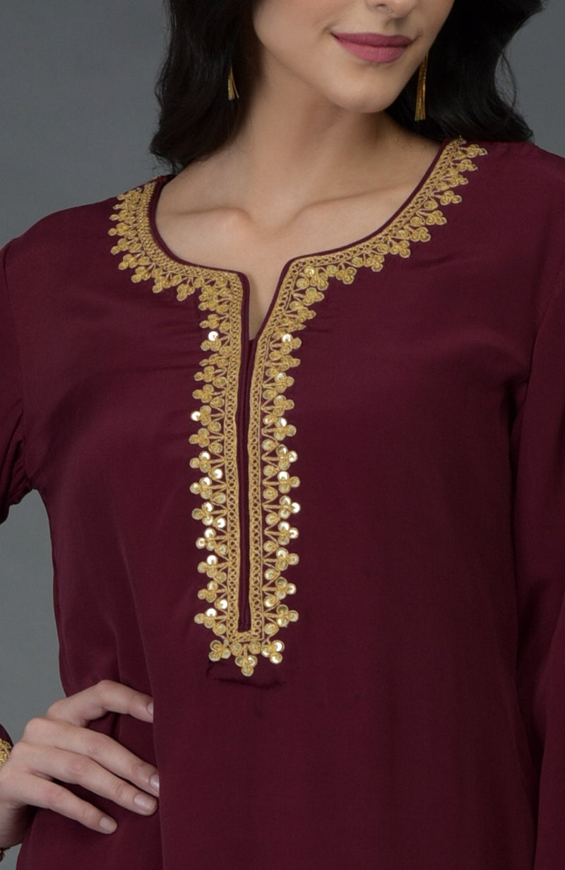 Burgundy Marori & Sequin Embroidered Kurta Set