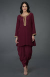 Burgundy Marori And Sequin Embroidered Dhoti Pants Suit