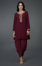 Burgundy Marori And Sequin Embroidered Dhoti Pants Suit
