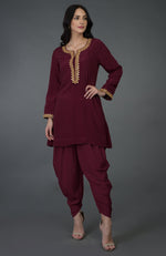 Burgundy Marori And Sequin Embroidered Dhoti Pants Suit