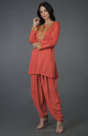 Living Coral Kashmiri Tilla Embroidered Dhoti Pants Suit