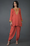 Living Coral Kashmiri Tilla Embroidered Dhoti Pants Suit