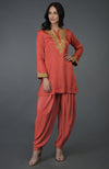 Living Coral Kashmiri Tilla Embroidered Dhoti Pants Suit