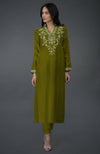 Olive Kashmiri Tilla Embroidered Kurta Set