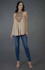 Beige Kani Art Embroidered Tunic Top