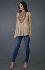 Beige Kani Art Embroidered Tunic Top