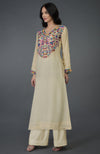 Deep Cream Kani Art Embroidered Kurta Set