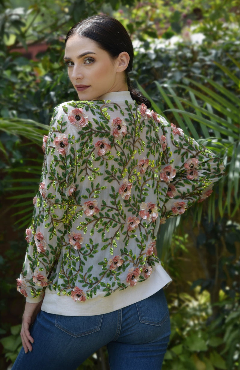 Garden Talk 3D Blossoms Sequin Hand Embroidered Jacket