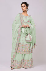 Marshmallow Pink Resham and Zardozi Hand Embroidered Sharara Set