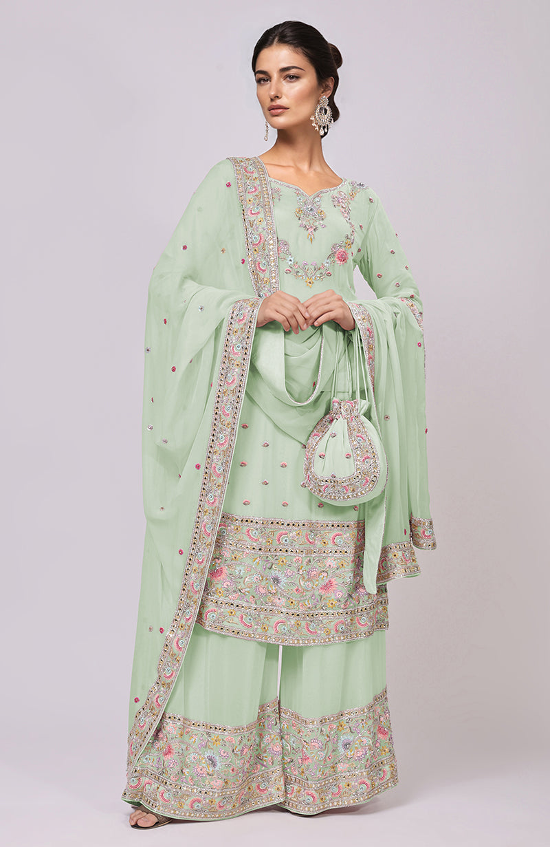 Marshmallow Pink Resham and Zardozi Hand Embroidered Sharara Set