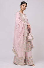 Marshmallow Pink Resham and Zardozi Hand Embroidered Sharara Set