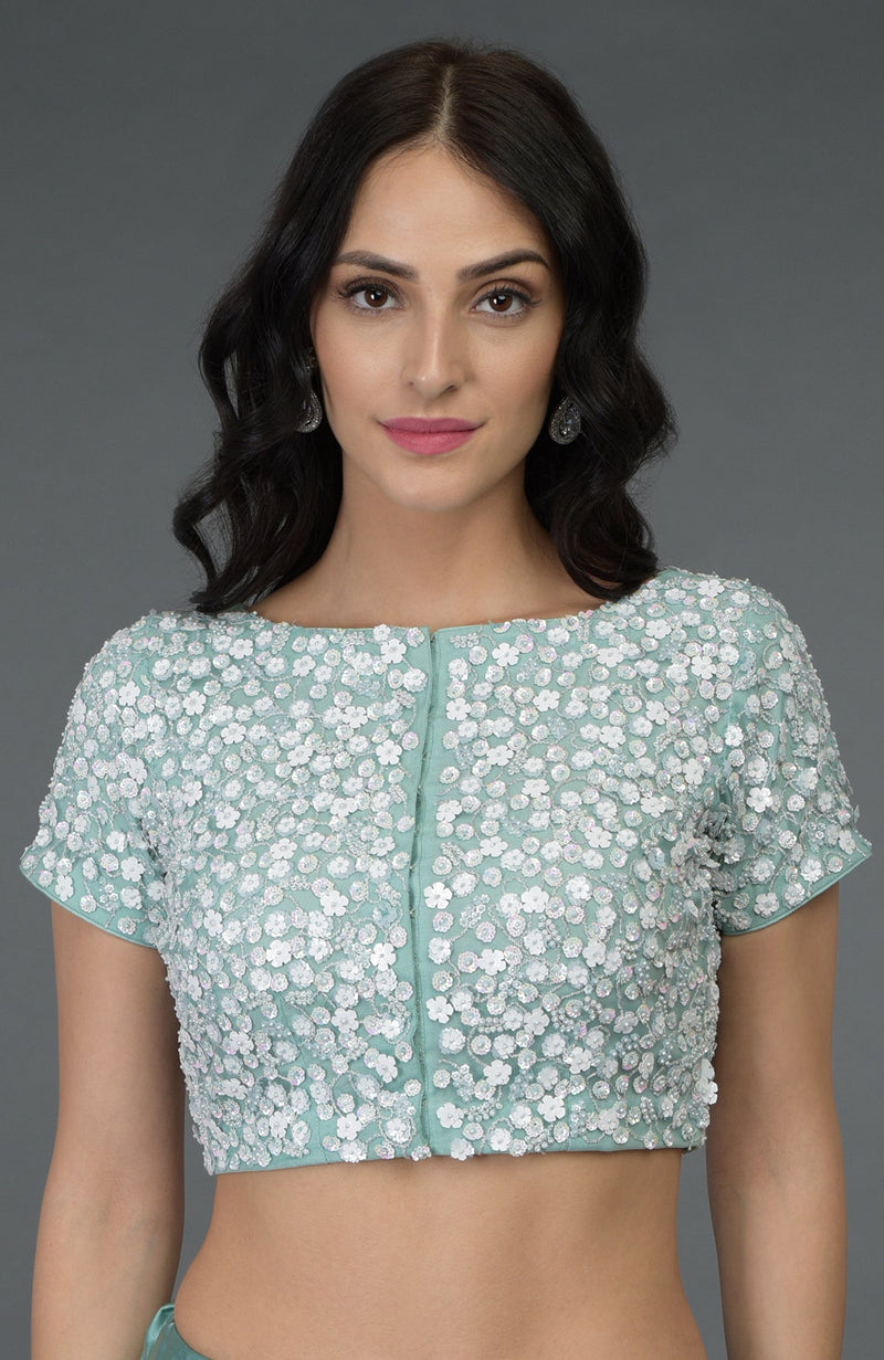 Aqua 3D Floral Hand Embroidered Blouse