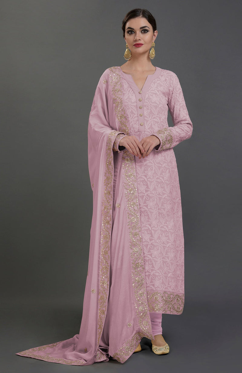 Fragrant Lilac Chikankari & Gota Patti Hand Embroidered Kurta Set