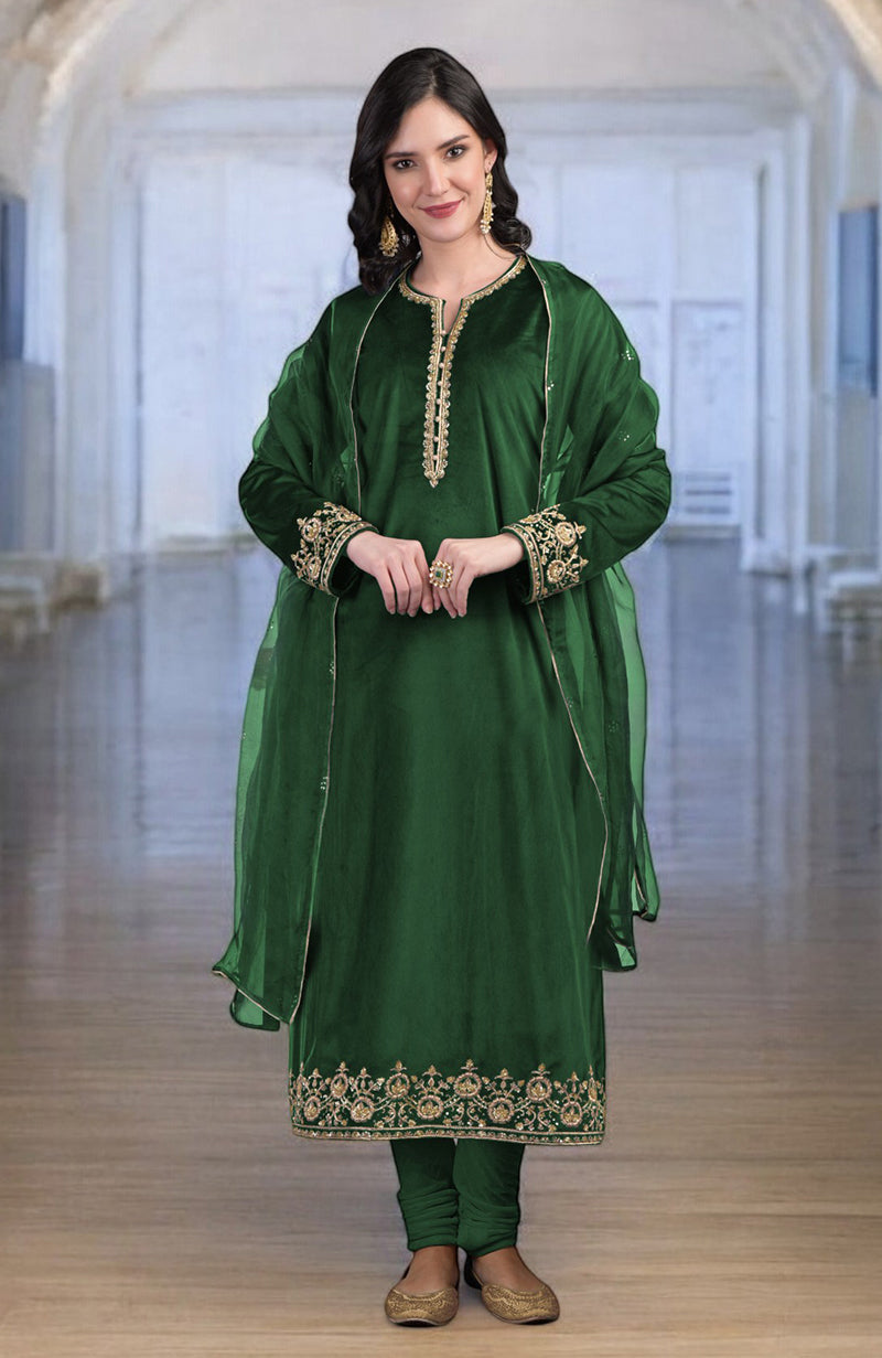 Emerald Green Zardozi Hand Embroidered Kurta Set